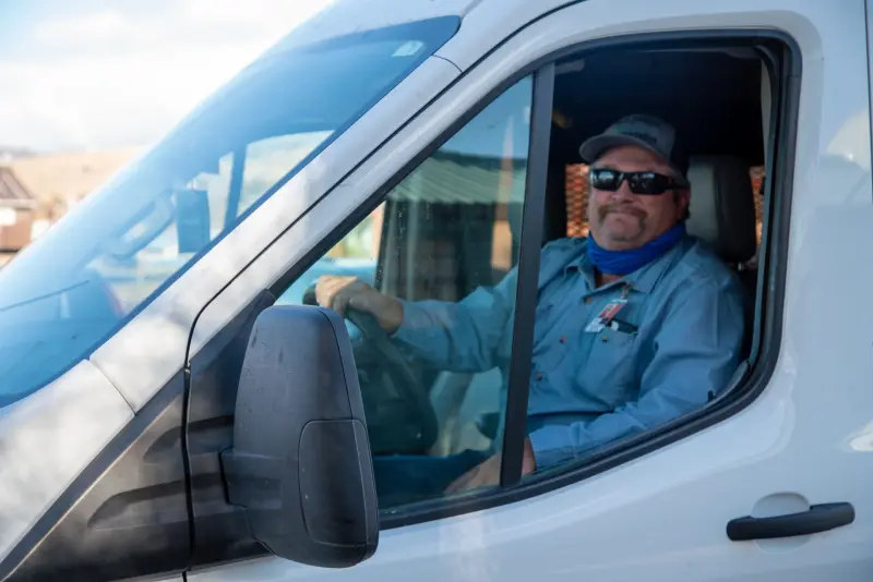 Basin Medical driver seated in a company vehicle